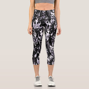 Schwarz-Weiß-Flammenmuster Capri Leggings