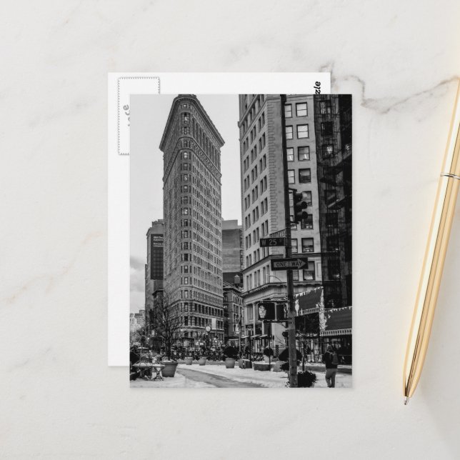 Schwarz-Weiß-Flatiron-Gebäude-Foto im NYC Postkarte (Vorderseite/Rückseite Beispiel)