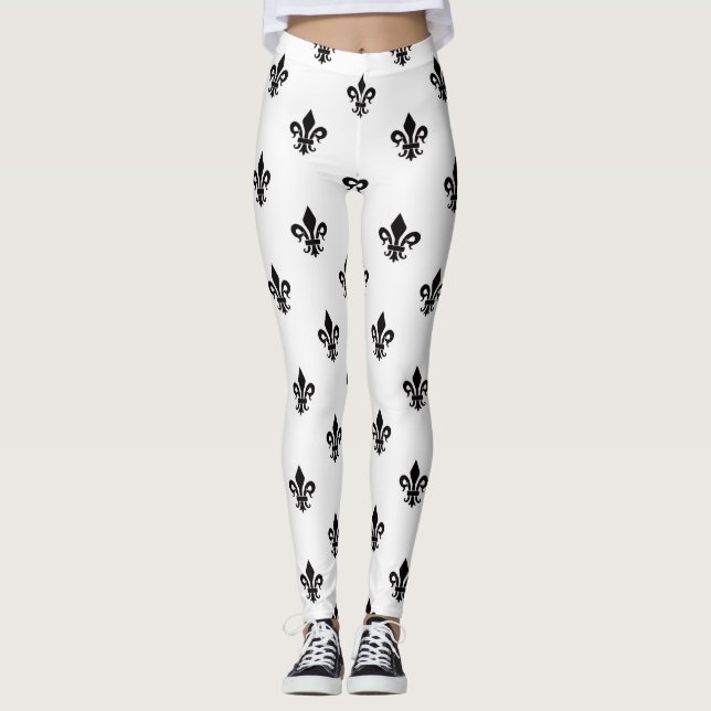 Schwarz-Weiß-Fleur-de-lis Leggings (Vorderseite)
