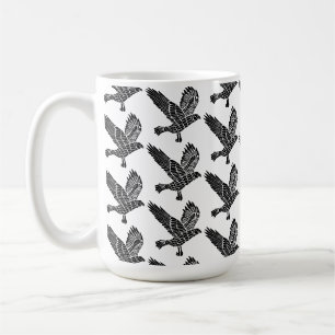 Schwarz-Weiß-Fliegenraven-Lino-Schnitt Kaffeetasse