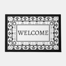 Schwarz-Weiß-Fliesen-Design Willkommen