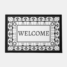 Schwarz-Weiß-Fliesen-Design Willkommen Fußmatte