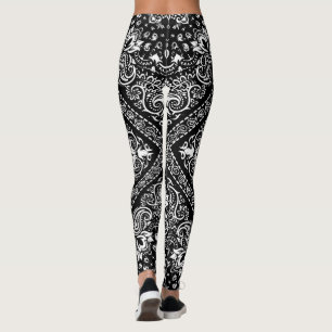 Schwarz-Weiß-Flora Bandana Boho Leggings