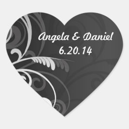 Schwarz-Weiß-Flora Save the Date Hochzeit Herz-Aufkleber