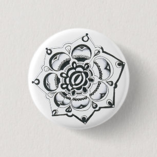 Schwarz-Weiß-Flora-Symmetrie Button