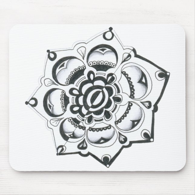 Schwarz-Weiß-Flora-Symmetrie Mousepad (Vorne)
