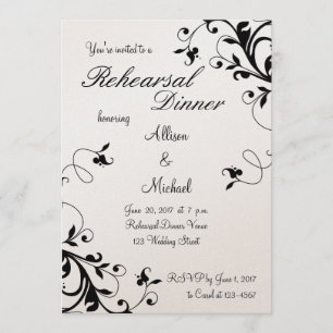 Schwarz-weiß Flora Wirbel Probe Abendessen Einladu Einladung