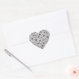 Schwarz Weiß Floral Herz-Aufkleber