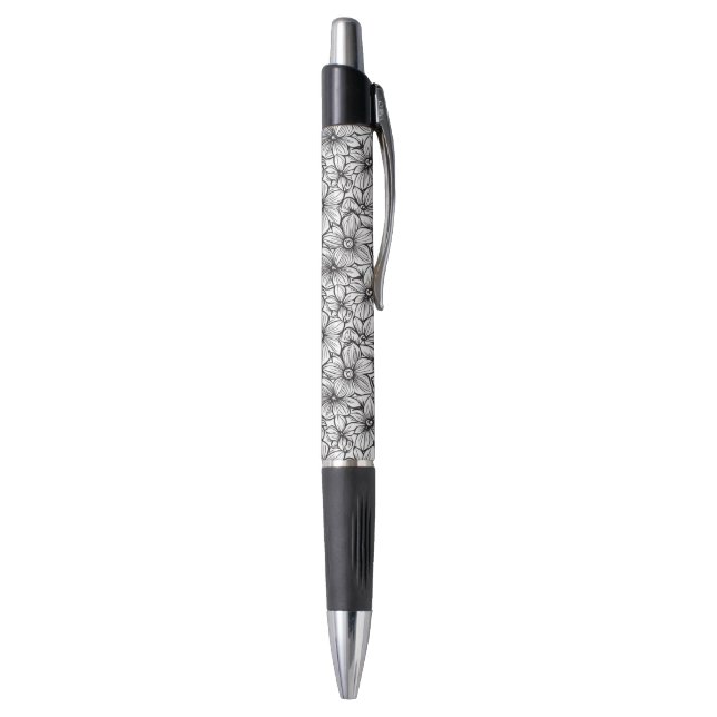 Schwarz Weiß Floral Kugelschreiber (Unterseite (Vertikal))