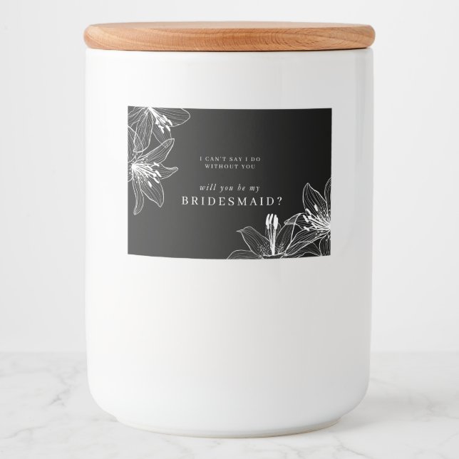 Schwarz-Weiß-Floral Lilies Bridesmaid Lebensmitteletikett (Vorderseite)