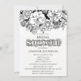 Schwarz-weiß Floral Lily Daisy Brautparty Einladung