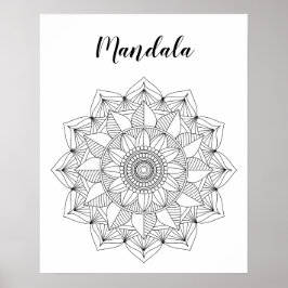 Schwarz-weiß Floral Mandala v1 Coloring Poster
