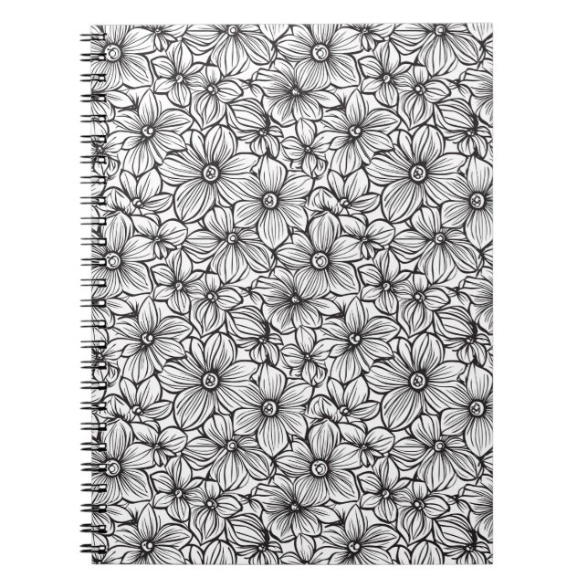 Schwarz Weiß Floral Notizblock (Vorderseite)