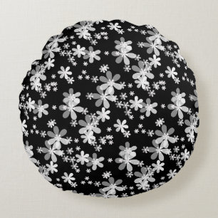schwarz-weiß floral rundes kissen