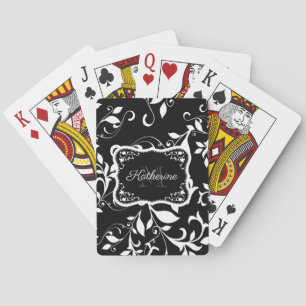Schwarz-weiß floral spielkarten