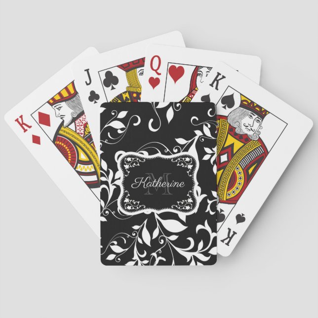 Schwarz-weiß floral spielkarten (Rückseite)