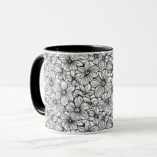 Schwarz Weiß Floral Tasse