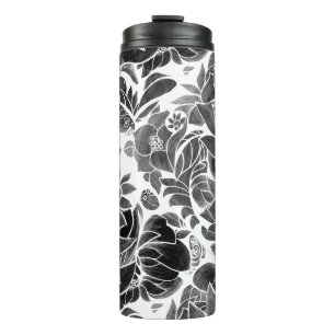 Schwarz-weiß floral thermosbecher