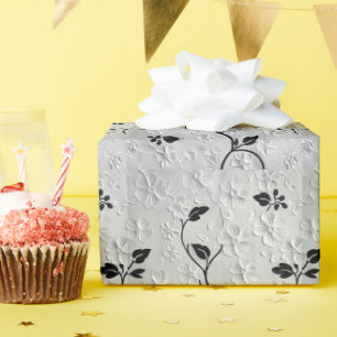 Schwarz-Weiß-Florals Geschenkpapier