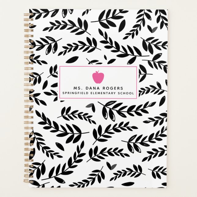Schwarz + Weiß Folien Pink Apple Lehrer Planner Planer (Vorderseite)