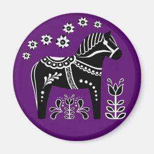 Schwarz/Weiß Folk Dala Pferd/Folk Friesian Magnet