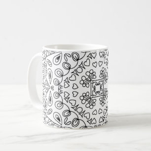 Schwarz-Weiß-Form-Herz-Muster Kaffeetasse