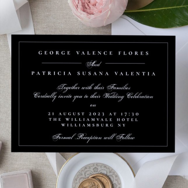 Schwarz-Weiß-Formkalligraphie Elegante Hochzeit Einladung (Von Creator hochgeladen)