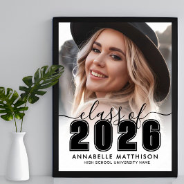 Schwarz-Weiß-Foto-Abschlussfeier-Schild Poster