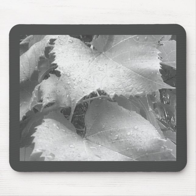 Schwarz-Weiß-Foto der Blätter "Nasse und Zauber" Mousepad (Vorne)