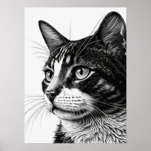 Schwarz-Weiß-Foto der Katze Poster