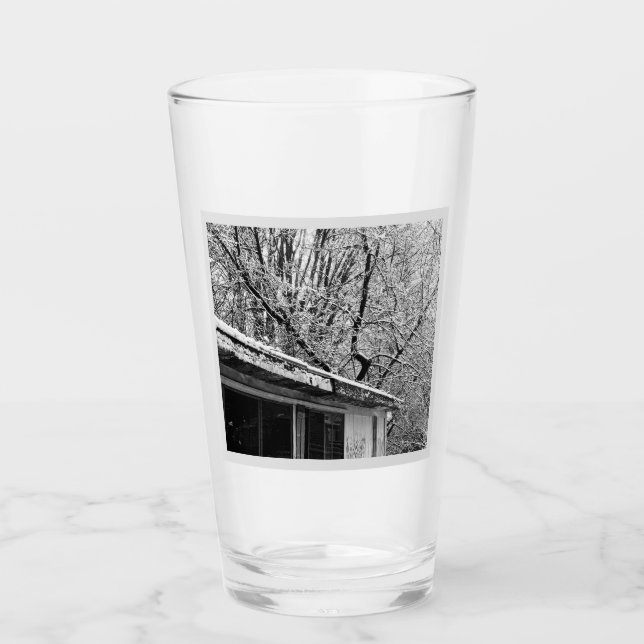 Schwarz-Weiß-Foto der rustikalen Winterlandschaft Glas (Vorderseite)