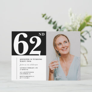 Schwarz-Weiß-Foto-Einladungen zum 62. Geburtstag Einladung
