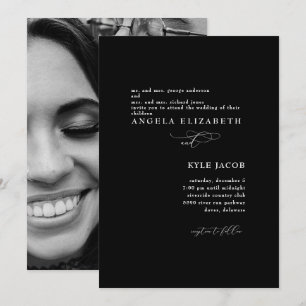 Schwarz-Weiß-Foto Elegante schwarze Hochzeitseinla Einladung
