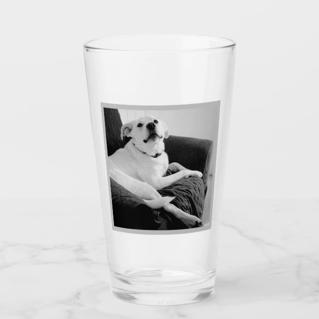 Schwarz-Weiß-Foto für die Meldung von Dog-Text Glas (Vorderseite)