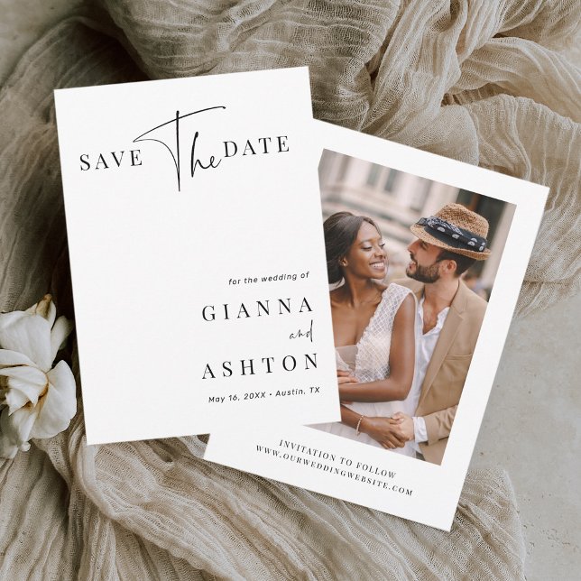 Schwarz-Weiß-Foto für moderne Kalligrafie Save The Date (Von Creator hochgeladen)