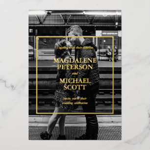 Schwarz-Weiß-Foto-Goldrahmen Folieneinladung