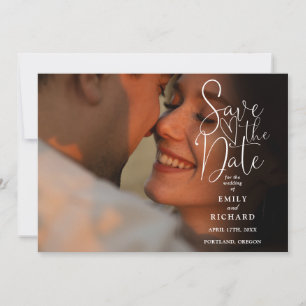 Schwarz-Weiß-Foto-Hochzeit Elegant Script Save The Date