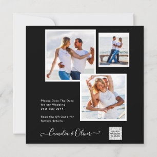 Schwarz Weiß FOTO Hochzeits-Einladung QR Code Term