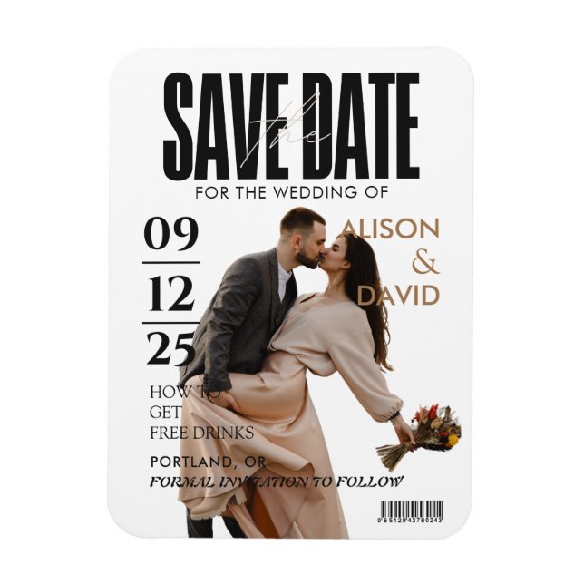 Schwarz-Weiß-Foto Save the Date Hochzeit Magnet (Vertikal)