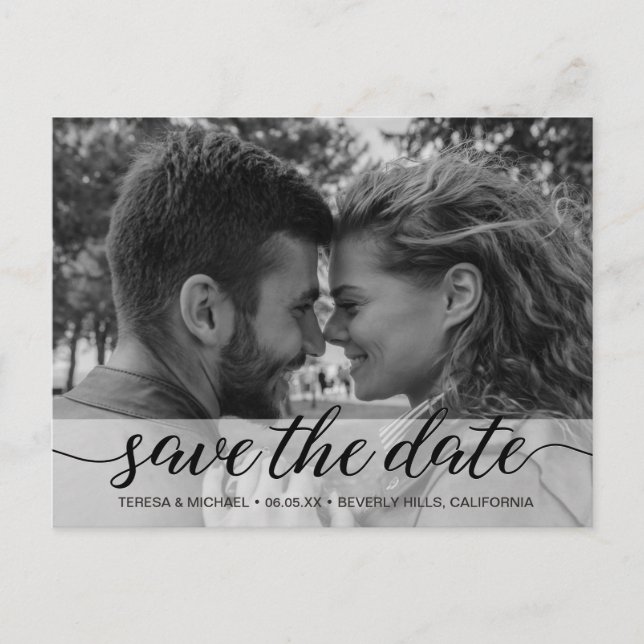 Schwarz-Weiß-Foto Save the Date Postkarte (Vorderseite)
