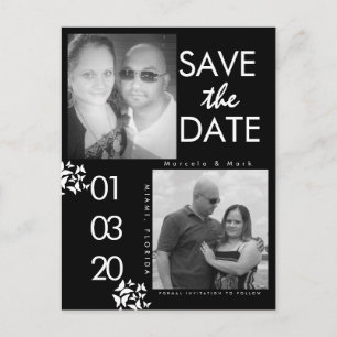 Schwarz-Weiß-Foto Save The Dates Schmetterling Pos Postkarte
