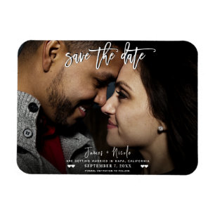Schwarz-Weiß-Foto-Script Save-the-Date-Hochzeit Magnet