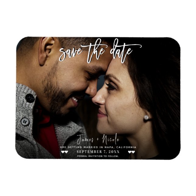 Schwarz-Weiß-Foto-Skript Save the Date Hochzeit Magnet (Horizontal)