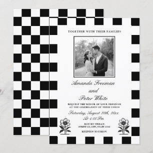 Schwarz-Weiß-Foto-Tafel Hochzeit Einladung