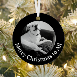 Schwarz-Weiß-Foto von sprechendem Hund Weihnachten Ornament Aus Metall