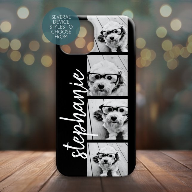 Schwarz-Weiß-FotoCollage - Farbe bearbeiten Case-Mate iPhone Hülle (Personalized Phone Case with 4 Photos and Custom Text - Pick Your Device Style)