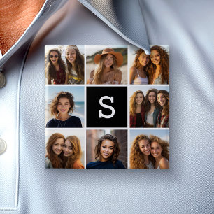 Schwarz-Weiß-Fotocollage Individuelles Monogramm Button