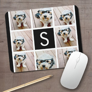 Schwarz-Weiß-Fotocollage Individuelles Monogramm Mousepad