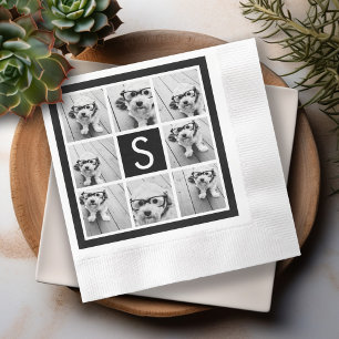 Schwarz-Weiß-Fotocollage Individuelles Monogramm Serviette