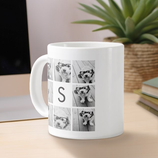 Schwarz-Weiß-FotoCollage - kundenspezifisches Mono Jumbo-Tasse (Personalized mug)